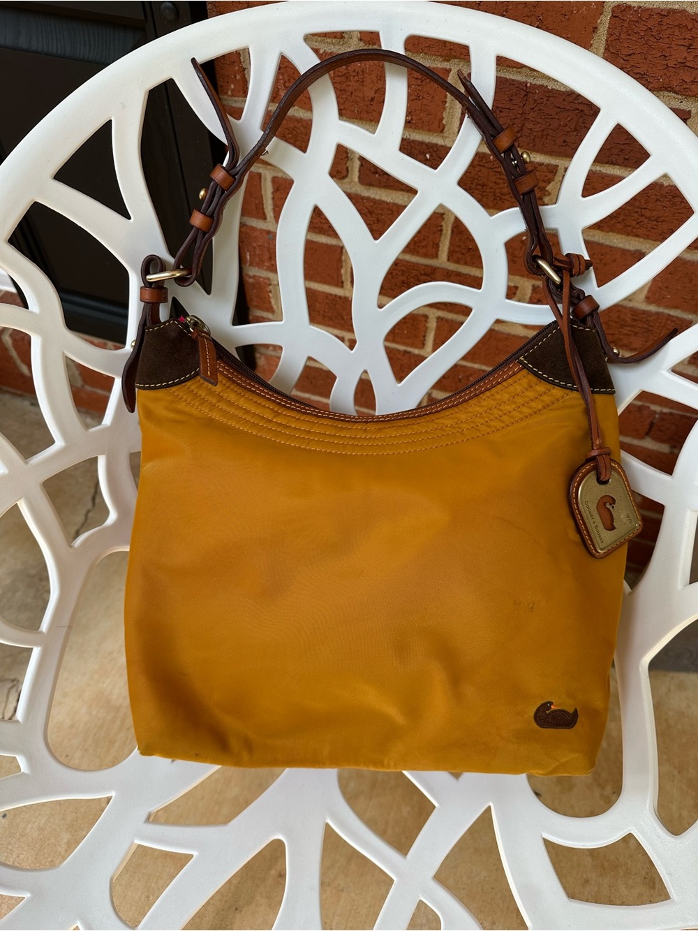 Vintage Dooney & Bourke Y2K Mustard Yellow Nylon Leather Hobo Shoulder Bag